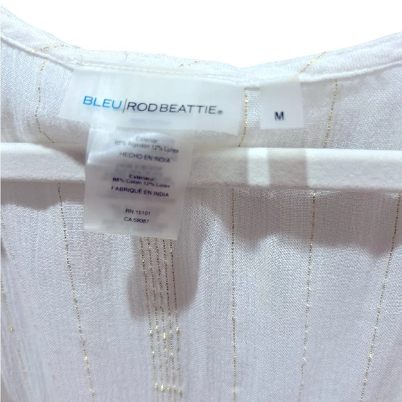 Size medium Bleu Rod Beattie white swim coverup with gold shimmer stripes - Picture 4 of 5